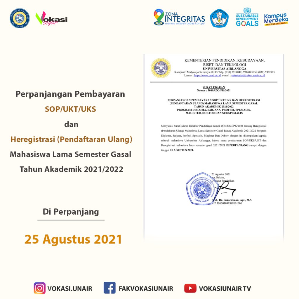 Perpanjangan Pembayaran Sop Ukt Uks Dan Heregistrasi Pendaftaran Ulang