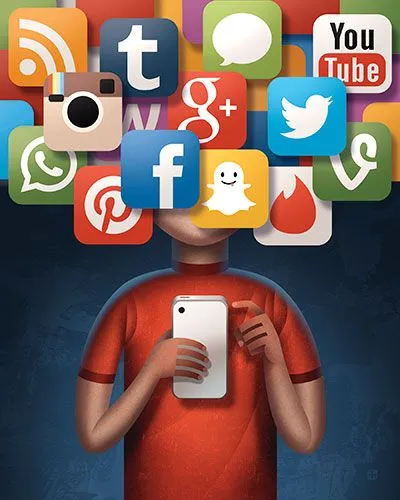 Ilustrasi Seseorang yang Bermain Media Sosial di Internet (Sumber: Dokumen Penulis)