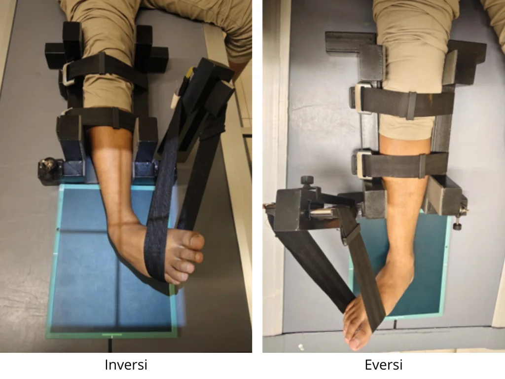 Alat fiksasi adjustable untuk pemeriksaan radiografi ankle stress view